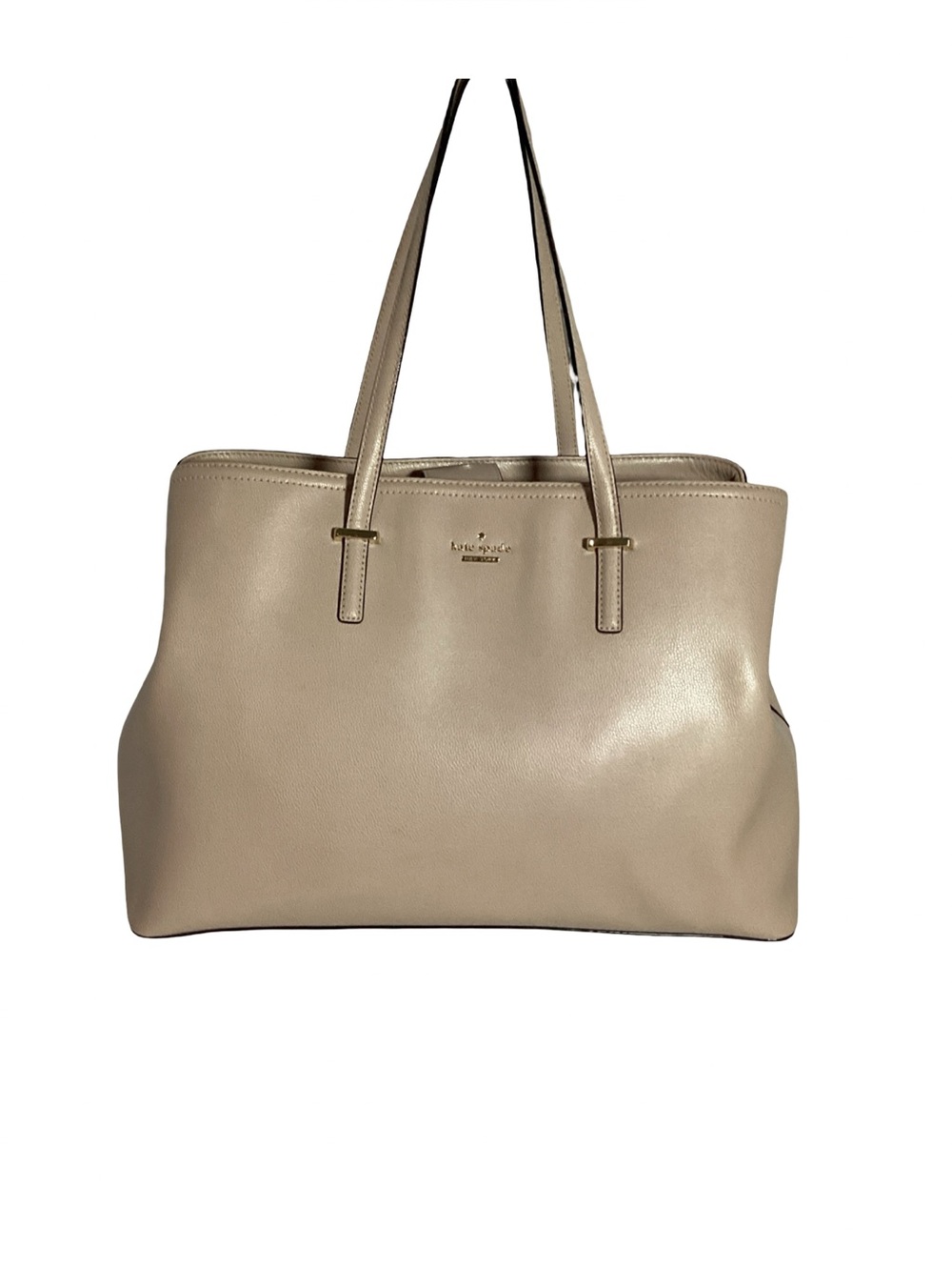Kate Spade Cedar Street XL Beige All Leather Tote Bag EUC  Laptop & Work Ready